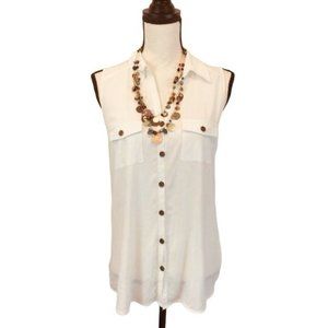 Spence Womens White Buttoned Front Pocket Sleeveless Collared Blouse Size M